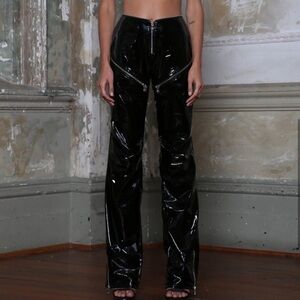 NEW I.AM.GIA. Isla Pants in Black Size Small PVC Zipper High Waist Straight Leg